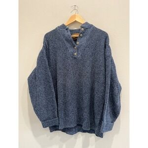 Red Head Men's Blue Speckled Knit Henley Sweater Large